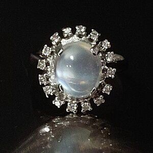 10K White Gold Round Icy Moonstone Diamond Cocktail Ring Women's Size 4
